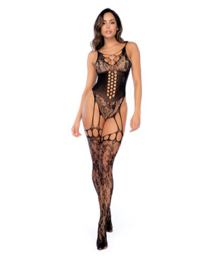 Floral Cincher Fishnet Body Stocking (Thong not Included) – Black O/S by Mapale product image