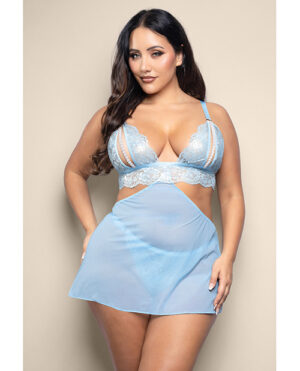 Opulence Metallic Lace 2-in-1 Set w/Pearl Details – Light Blue QN by Opulence by Fantasy product image