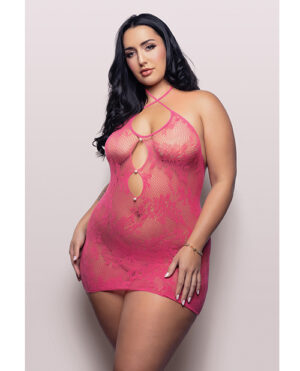 Vixen Call Me Baby Halter Dress w/Pearl Details – Hot Pink QN by Vixen by Fantasy Lingerie product image