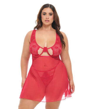 Tiana Lace Babydoll w/Side Slits & Strap Details – Red 1X/2X by Oh La La Cheri product image