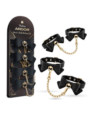 Blush Temptasia Ardor Wrist & Ankle Restraints w/Bow – Black by Temptasia product image