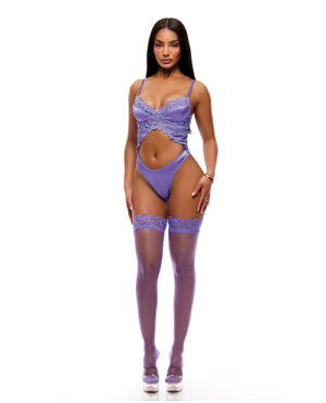 See It Through Guipure Teddy Set w/Stockings – Purple MD – Purple Medium by Forplay product image
