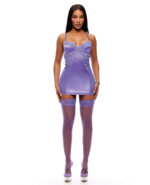 FRPL726144-PR-S0 See It Through Guipure Lace Chemise w/Thong & Stockings – Purple SM – Purple Small by Forplay product image