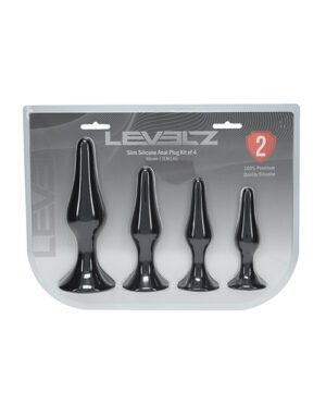 Shots Levelz Slim Silicone Anal Plug Kit of 4 – Black by Levelz product image