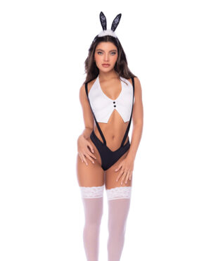 Sexy Bunny 3 pc Set w/Halter Top, Suspender Panty, & Bunny Ear Headband – Black/White Small, Medium by Mapale product image
