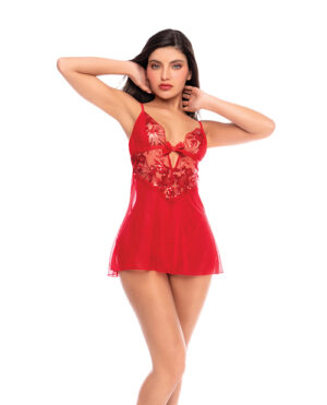 Sheer Mesh Babydoll w/Embroidered Cups & Thong – Red Large, XLarge by Mapale product image