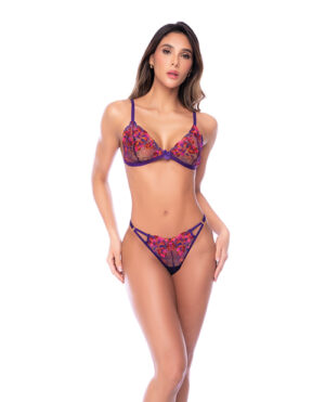 Floral Embroidered Mesh Triangle Bra w/Matching Panty 2 pc Set – Orchid – Fuchsia Small, Medium by Mapale product image