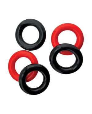 Hunky Junk Jacker 5 Pack Cockrings - Red/Black