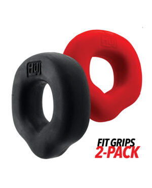 Hunky Junk Fit Grips 2 Pack Ergo-Fit Cockrings - Black/Red