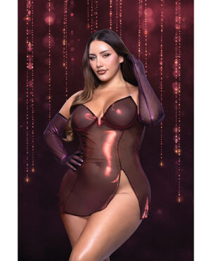 Hollywood Scarlet Shimmer Dress w/Lace Up Back & Gloves – Red 1X, 2X by Fantasy Lingerie product image